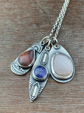 Load image into Gallery viewer, Botswana Agate, Peach moonstone, and Tanzanite Charms