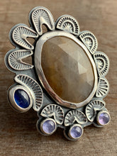 Load image into Gallery viewer, Large sapphire and kyanite statement ring Size 7.5