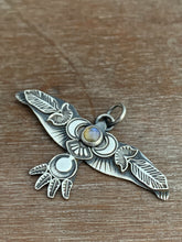 Load image into Gallery viewer, Large labradorite stamped bird pendant