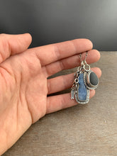 Load image into Gallery viewer, Lake Erie beach stone charm necklace, with a blue kyanite, and tiny fish charms