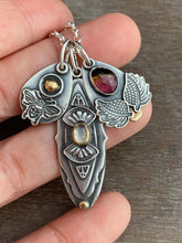 Load image into Gallery viewer, Rainbow moonstone and tourmaline charm collection with 22k gold and 18k gold accent