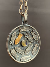 Load image into Gallery viewer, Silver fish parable pendant with labradorite
