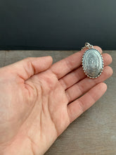 Load image into Gallery viewer, Blue sapphire and Our Lady of Guadalupe pendant