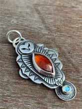 Load image into Gallery viewer, Owl pendant #9 Hessonite Garnet and Blue Topaz