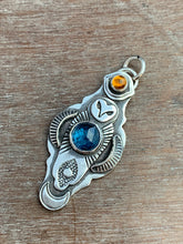 Load image into Gallery viewer, Owl pendant #11 with Citrine and Kyanite *Please note Kyanite is a vivid teal blue my camera cannot depict