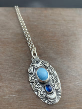 Load image into Gallery viewer, Lavender blue Kazakhstan turquoise owl pendant