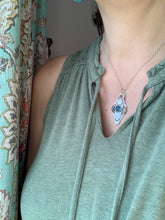 Load image into Gallery viewer, Owl pendant #11 with Citrine and Kyanite *Please note Kyanite is a vivid teal blue my camera cannot depict