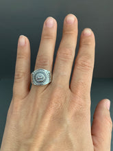 Load image into Gallery viewer, Small size 6.5 Moon and eyes shield ring