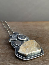 Load image into Gallery viewer, Lion with a silver sapphire and a Fenster quartz