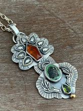 Load image into Gallery viewer, Hessonite garnet and Pixie turquoise elaborate pendant
