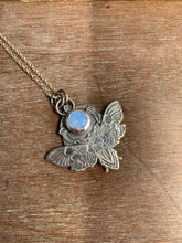 Load image into Gallery viewer, Moth pendant with light blue vintage Swarovski Crystal