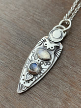 Load image into Gallery viewer, Owl pendant #20 - Labradorite and Rainbow Moonstone