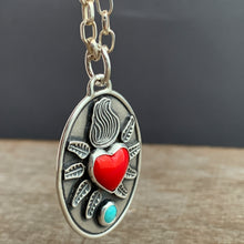 Load image into Gallery viewer, Rosarita and turquoise Sacred Heart Pendant