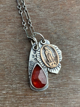 Load image into Gallery viewer, Bronze Our Lady of Guadeloupe and garnet charms