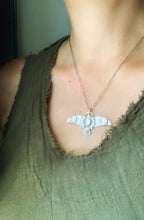 Load image into Gallery viewer, Large moonstone stamped bird pendant