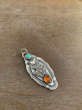 Load image into Gallery viewer, Owl pendant - moon bee hessonite with garnet and turquoise