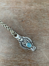 Load image into Gallery viewer, Owl pendant #17 - Aquamarine and rainbow Moonstone