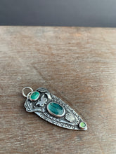 Load image into Gallery viewer, Owl pendant #6 Chrysocolla, Green Kyanite, and Serpentine