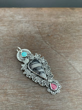 Load image into Gallery viewer, Net Jasper Amazonite and Garnet sacred heart pendant