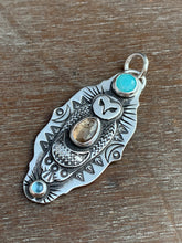 Load image into Gallery viewer, Owl pendant #3- Amazonite, Andalusite, and Blue Topaz