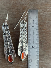 Load image into Gallery viewer, Hessonite garnet stamped earrings