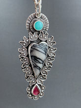 Load image into Gallery viewer, Net Jasper Amazonite and Garnet sacred heart pendant