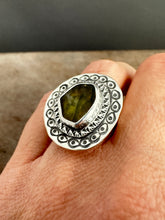 Load image into Gallery viewer, Dark Green tourmaline slice ring.