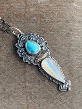 Load image into Gallery viewer, Egyptian turquoise and rainbow moonstone pendant