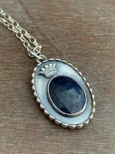 Load image into Gallery viewer, Blue sapphire and Our Lady of Guadalupe pendant