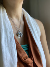 Load image into Gallery viewer, Sterling silver feather and sun charm, dendritic agate antler charm, and apatite charm
