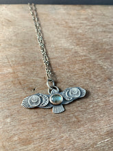 Load image into Gallery viewer, Labradorite stamped owl pendant