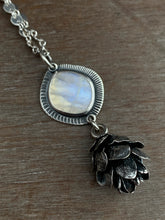 Load image into Gallery viewer, Cast cedar cone necklace with a moonstone