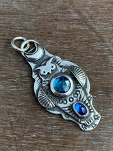Load image into Gallery viewer, Owl pendant #8 with Kyanites *PLease note, the top kyanite is a vivid teal blue my camera cannot depict*