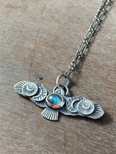 Load image into Gallery viewer, Labradorite stamped owl pendant