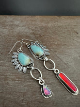 Load image into Gallery viewer, Amazonite and man made opal mismatched earrings