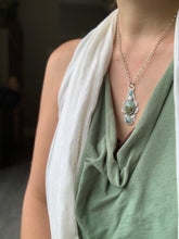 Load image into Gallery viewer, Peruvian Opal with Larimar and Amazonite Moon Pendant