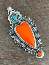 Load image into Gallery viewer, Roserita Turquoise and Carnelian sacred heart pendant