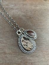 Load image into Gallery viewer, Petrified peanut wood and natural sapphire charm set