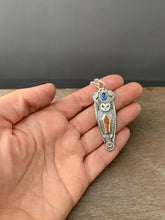 Load image into Gallery viewer, Owl pendant #2 - Orange and blue kyanite