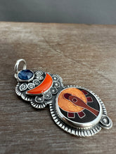 Load image into Gallery viewer, Rosarita moon, Kyanite, and cloisonné elaborate pendant