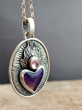 Load image into Gallery viewer, Rare Purple Leland Blue and Spinel Sacred Heart Pendant
