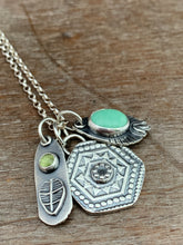 Load image into Gallery viewer, “I dig it” Turquoise and Tourmaline Plant Pun Charm Set