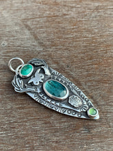 Load image into Gallery viewer, Owl pendant #6 Chrysocolla, Green Kyanite, and Serpentine