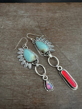 Load image into Gallery viewer, Amazonite and man made opal mismatched earrings