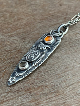Load image into Gallery viewer, Owl pendant #14 -hessonite garnet and chocolate moonstone