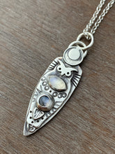 Load image into Gallery viewer, Owl pendant #20 - Labradorite and Rainbow Moonstone