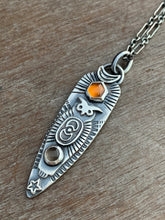 Load image into Gallery viewer, Owl pendant #14 -hessonite garnet and chocolate moonstone