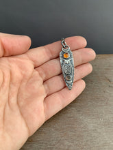 Load image into Gallery viewer, Owl pendant #14 -hessonite garnet and chocolate moonstone
