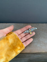 Load image into Gallery viewer, Large golden sun and eye stamped bird pendant