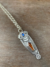 Load image into Gallery viewer, Owl pendant #2 - Orange and blue kyanite